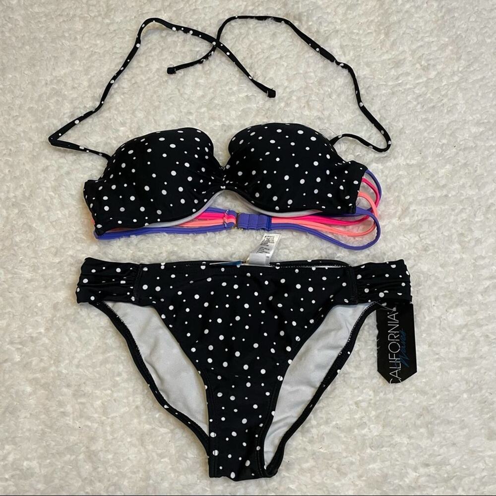 Polka Dot Push Up Bikini Size M Strappy California Waves
